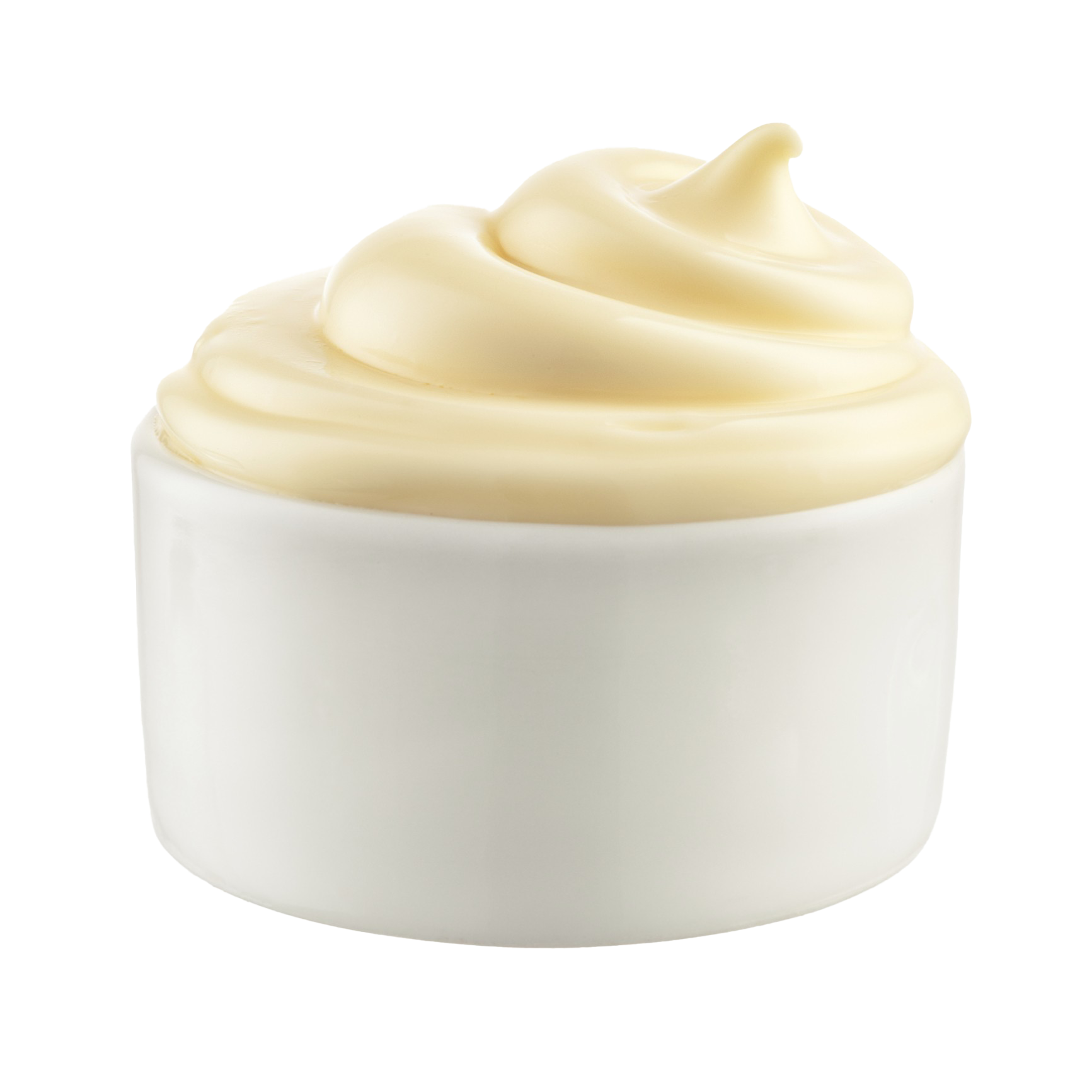 Smooth White Mayonnaise Swirl in Small Bowl Transparent Background PNG Food Image