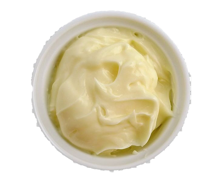 Top View of Creamy Mayonnaise Swirl in Round White Bowl PNG Food Photo