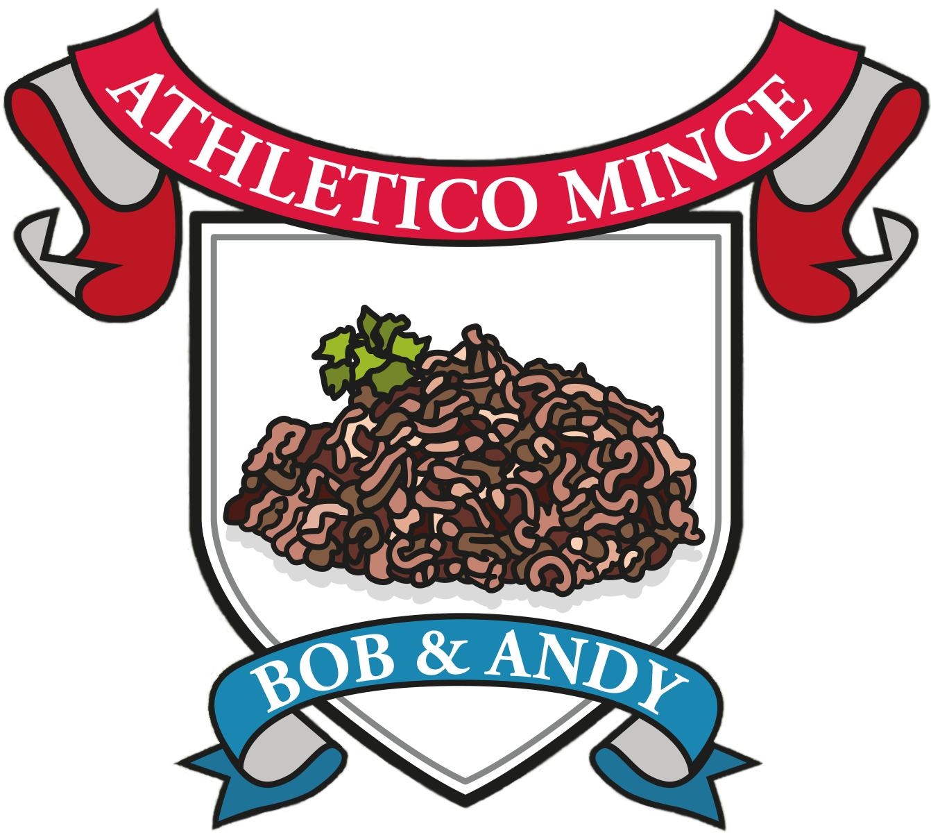 Athletico Mince Podcast Crest Logo with Bob and Andy Character Art PNG Graphic