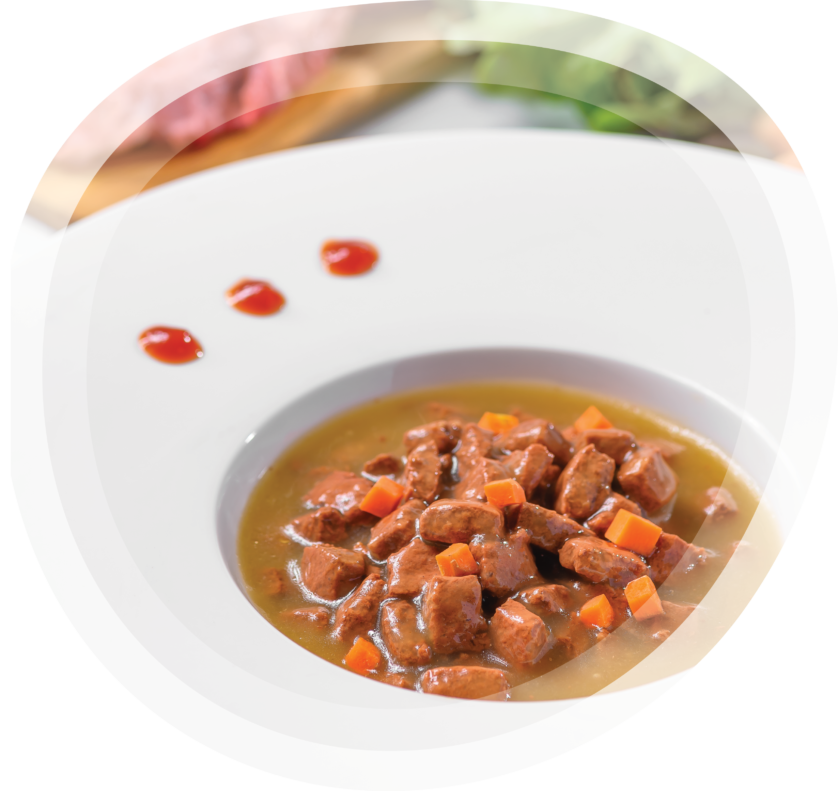 Bowl of Savory Ground Meat Stew with Vegetables and Red Sauce PNG Food Photo