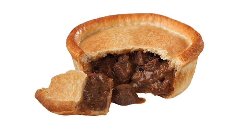 Cut Open Savory Meat Pie with Rich Brown Filling on Plate PNG Food Photo