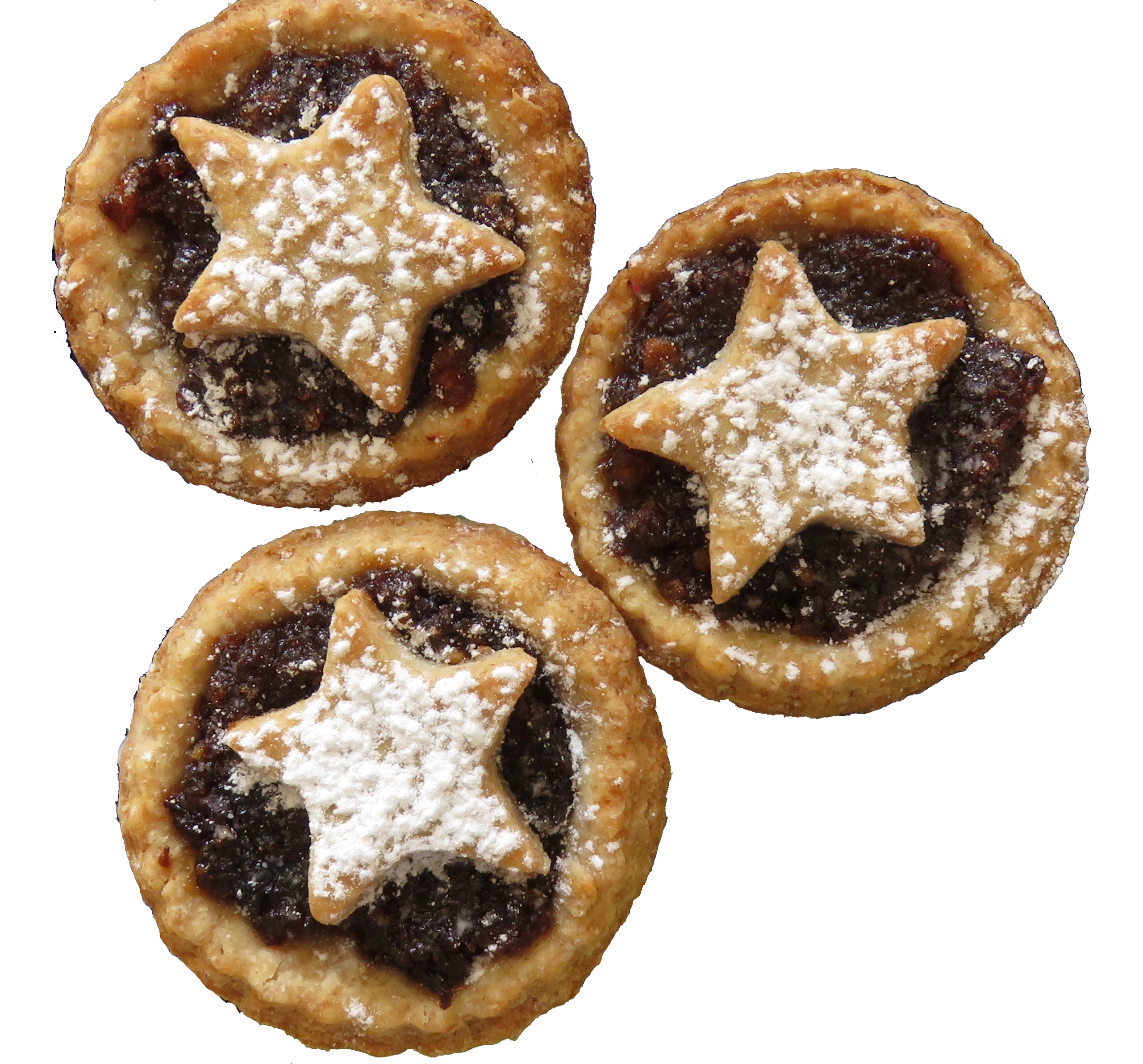 Four Star Topped Mince Pies Dusted with Powdered Sugar PNG Dessert Photo
