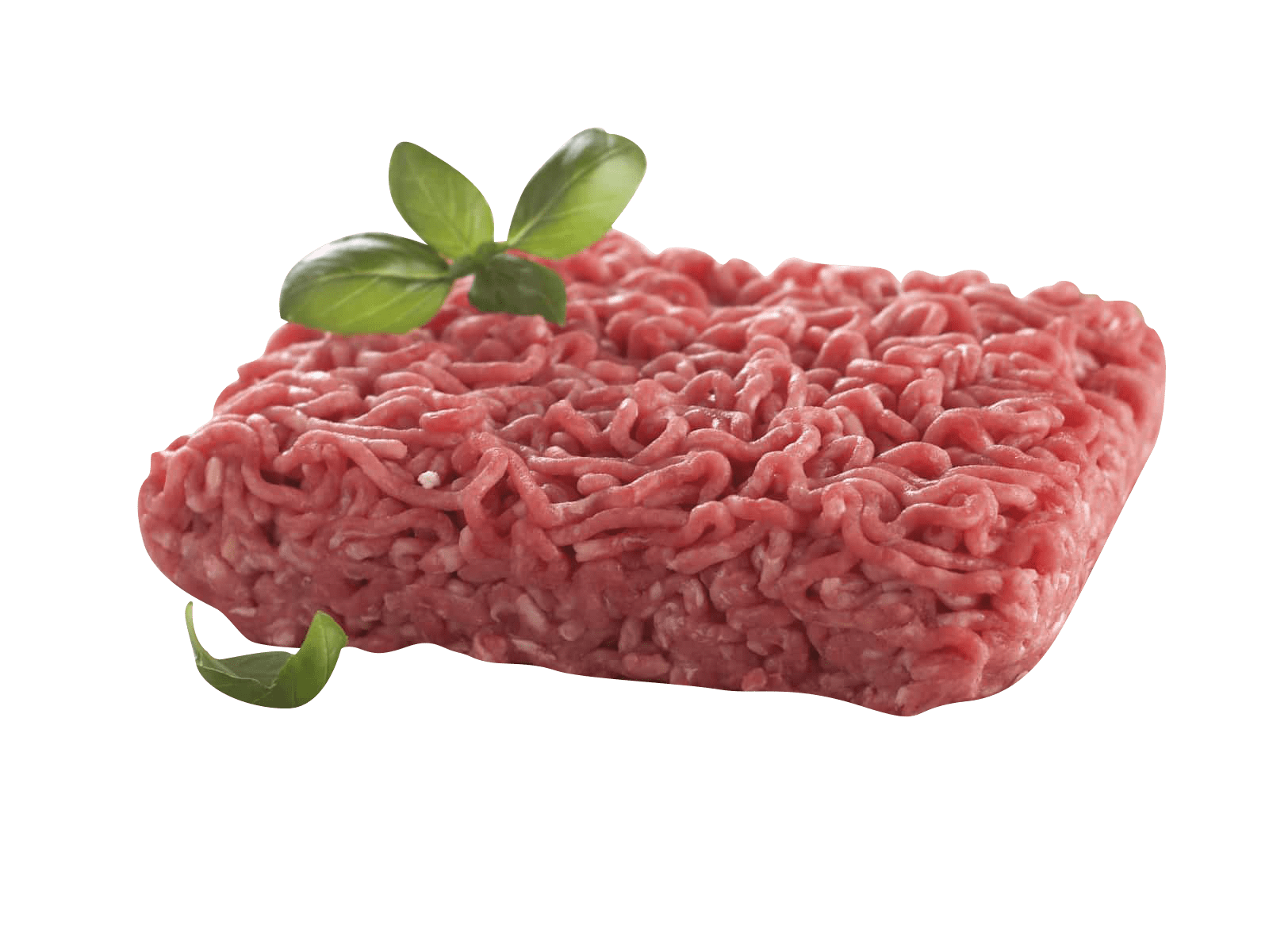 Fresh Minced Beef Tray with Tomato and Herb Garnish Transparent PNG Food Image