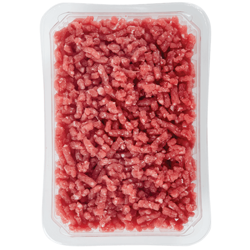 Fresh Red Ground Beef Mince Packed in Clear Plastic Retail Tray PNG Image
