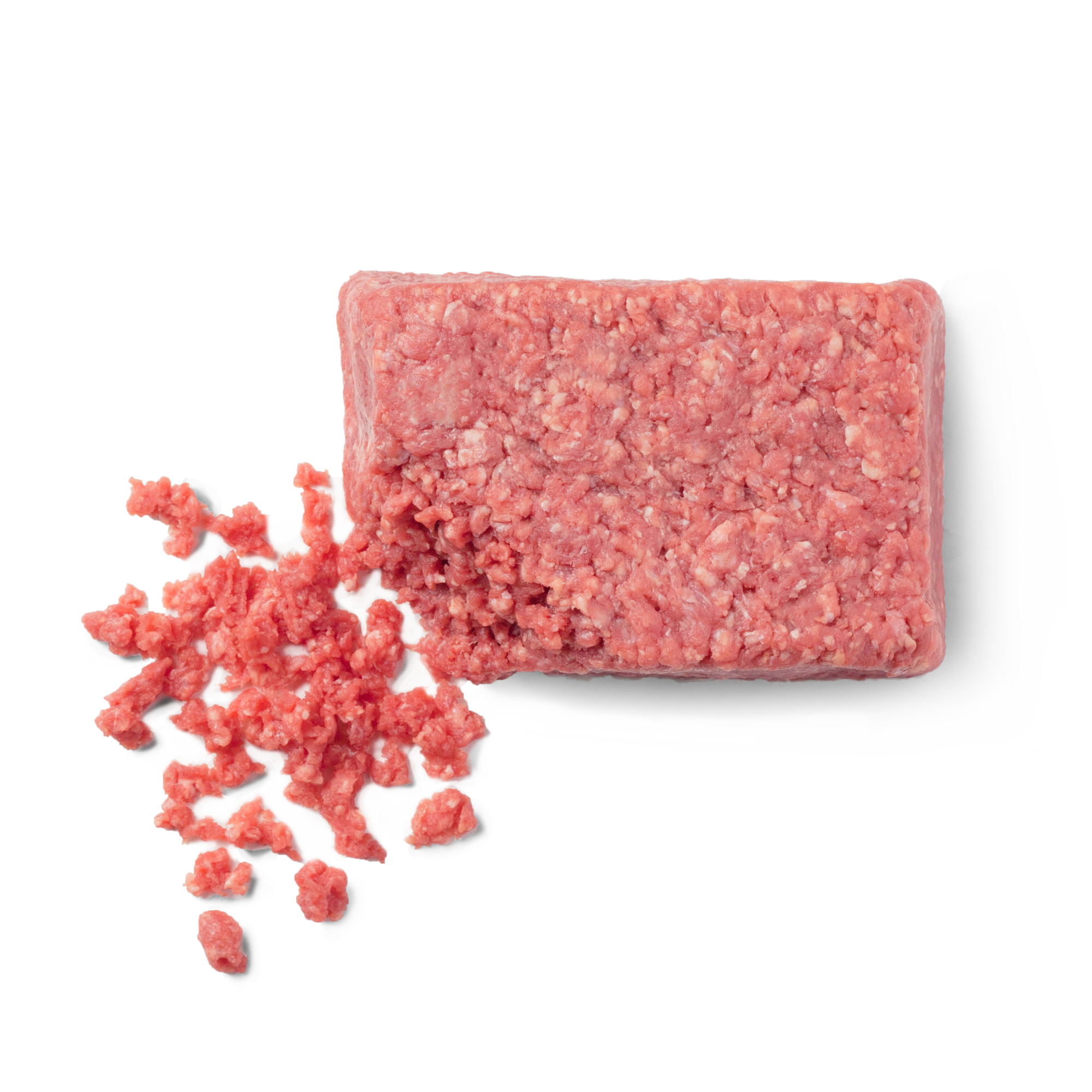 Frozen Compressed Minced Meat Block with Loose Crumbles Isolated PNG Food Image