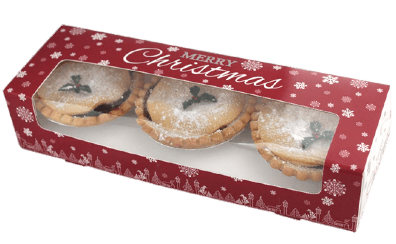 Gift Box of Three Mini Savory Meat Pies with Decorative Red Package PNG Image