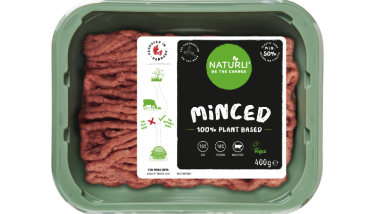 Meatless Plant Based Mince in Green Retail Pack with Black Food Tray PNG Image
