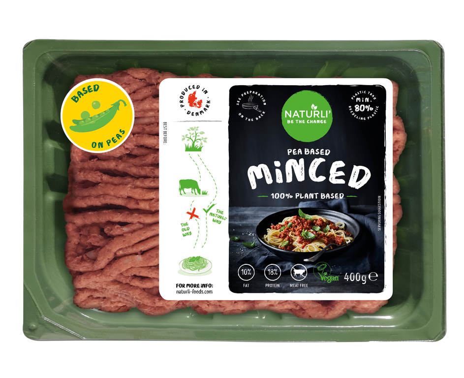 Meatless Plant Based Minced Protein in Black Tray with Green Label PNG Image