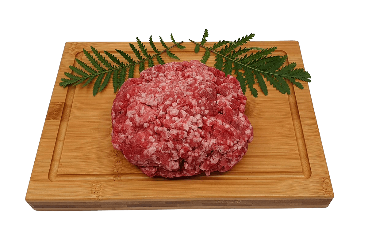 Raw Ground Beef Ball on Wooden Cutting Board with Rosemary PNG Ingredient Image