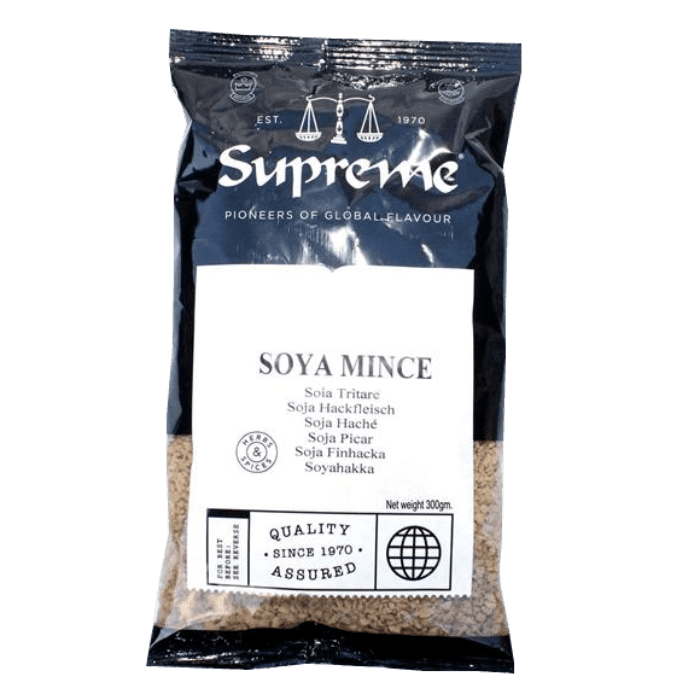 Supreme Soya Mince Protein Food Pouch with Black and White Label PNG Product Image