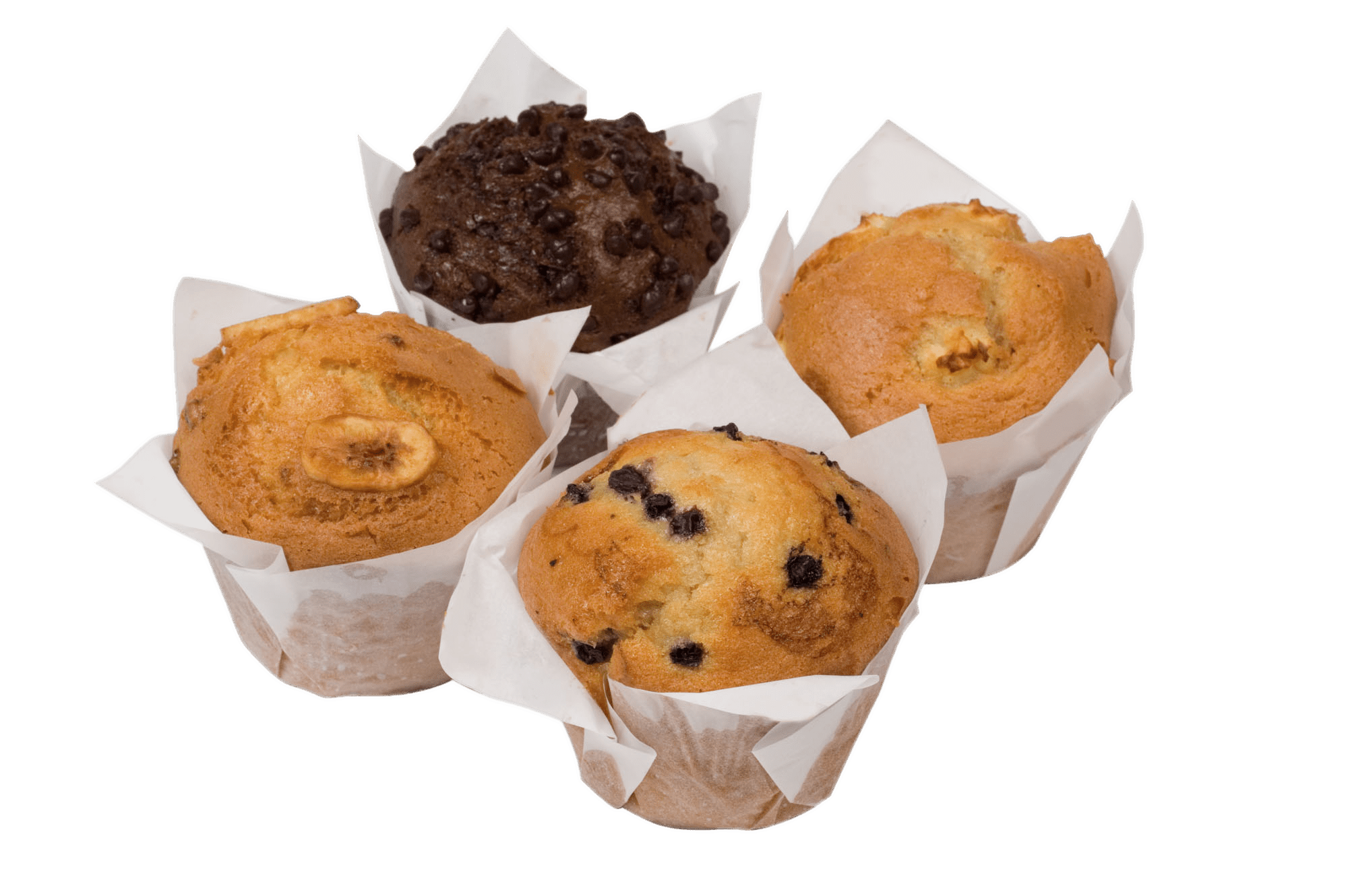 Assorted Fresh Muffins in White Tulip Baking Cups Transparent Food PNG Image