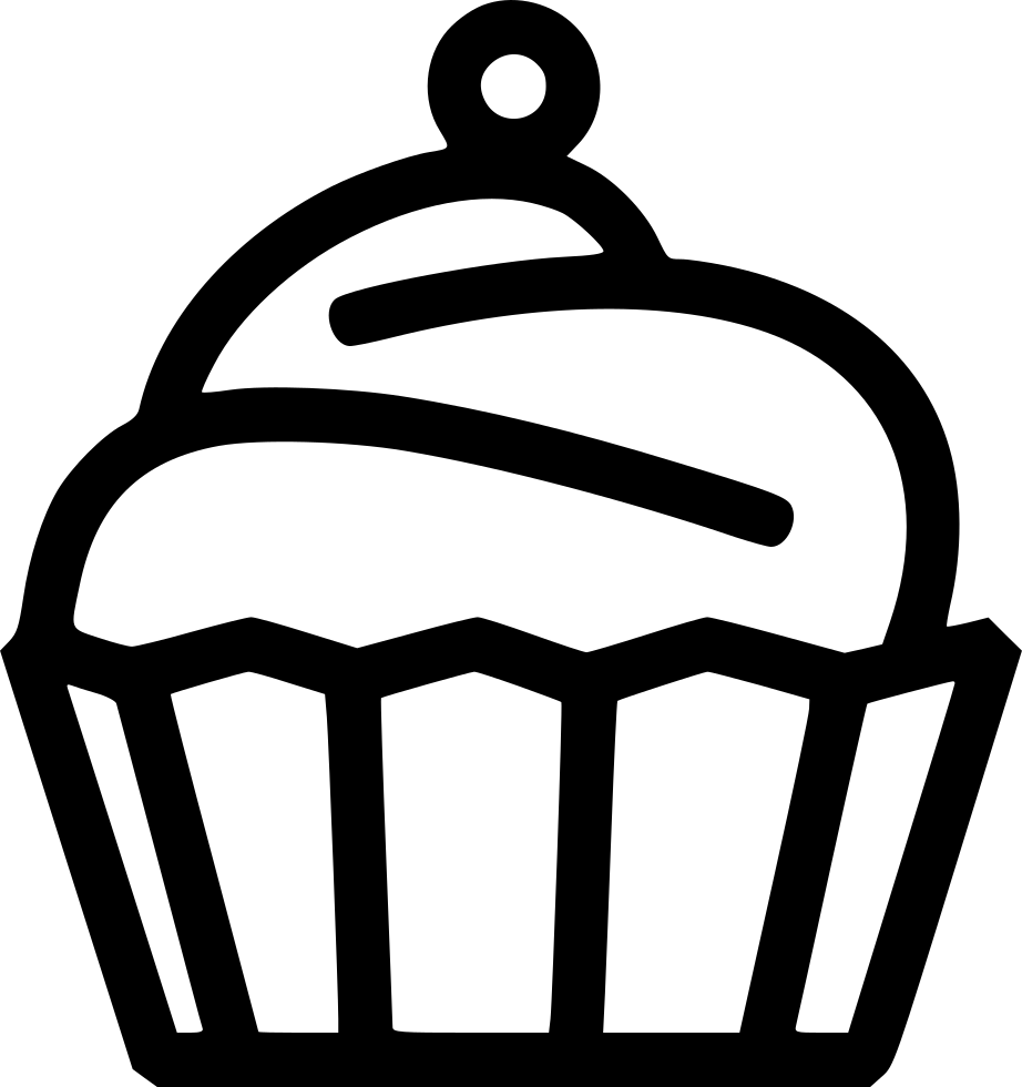 Black Line Art Cupcake with Frosting and Cherry Transparent Background PNG Icon