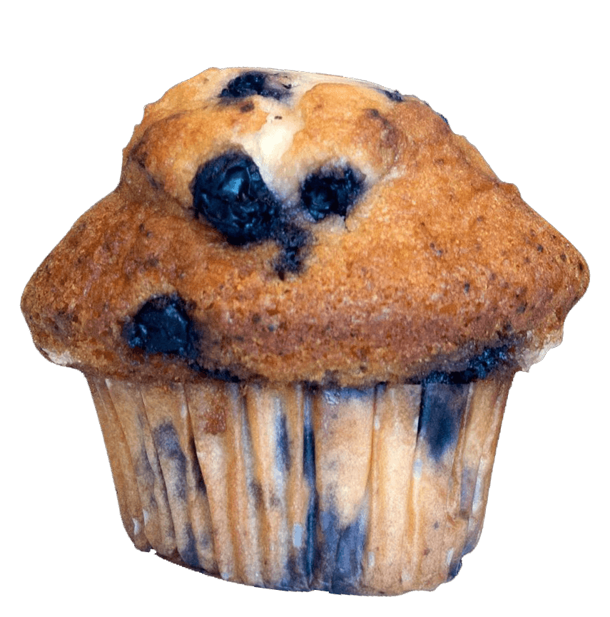 Blueberry Muffin with Blue Fruit Pieces and Crumbed Golden Top PNG Food Image
