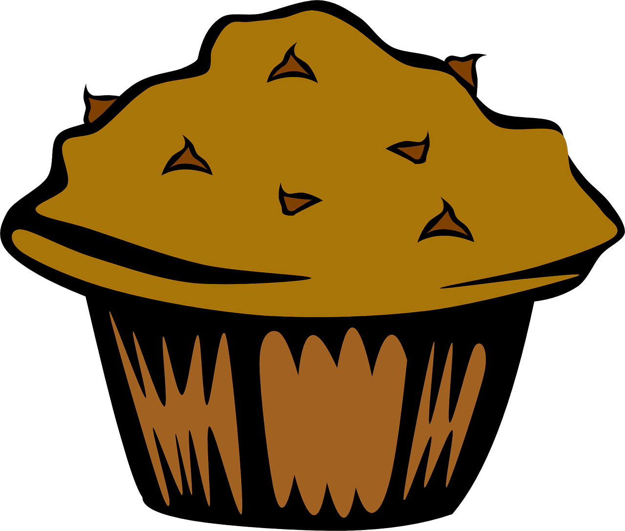 Cartoon Chocolate Chip Muffin with Crumb Topping in Brown Cup PNG Illustration