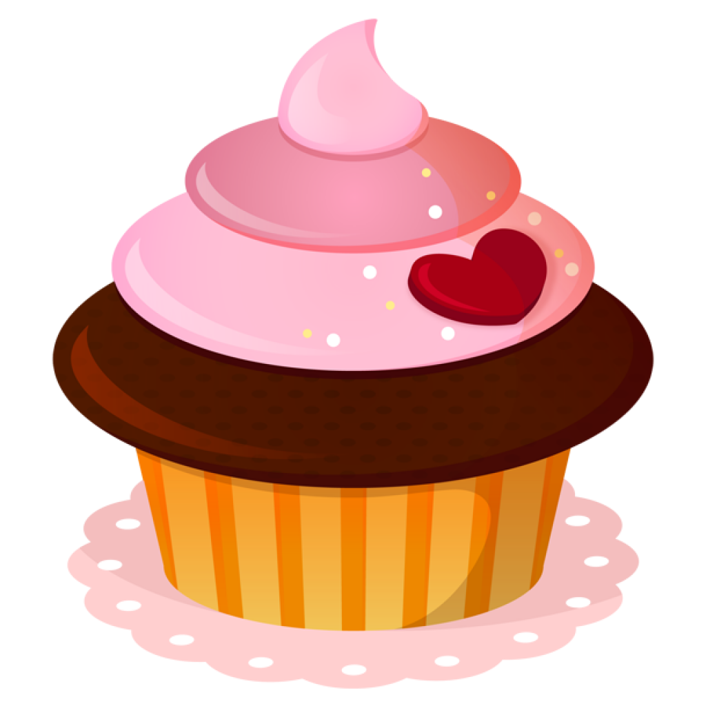 Cartoon Cupcake with Pink Swirled Frosting Chocolate Base and Sprinkles PNG