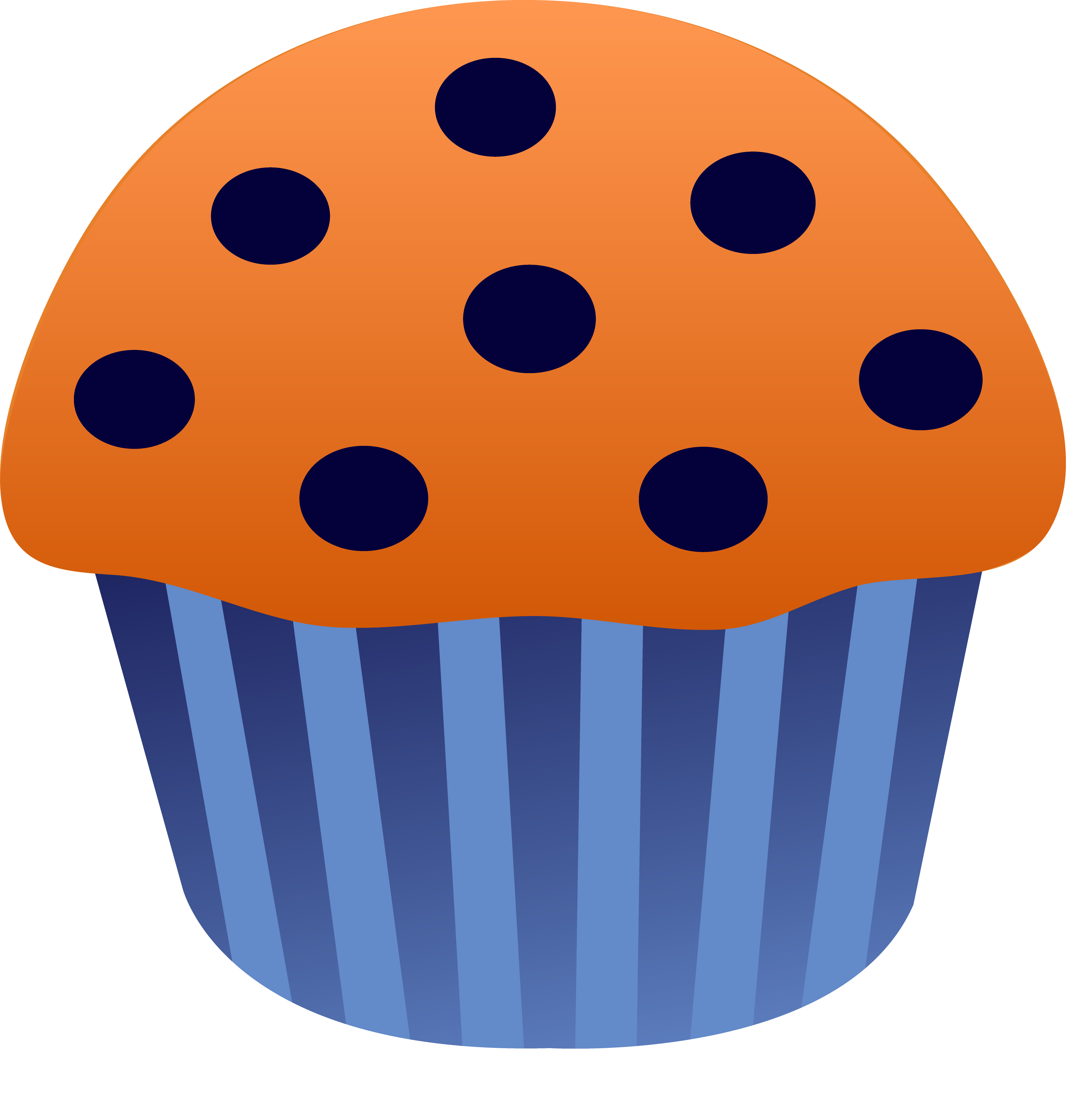 Cartoon Cupcake with Purple Frosting Orange Polka Dot Wrapper PNG Clipart
