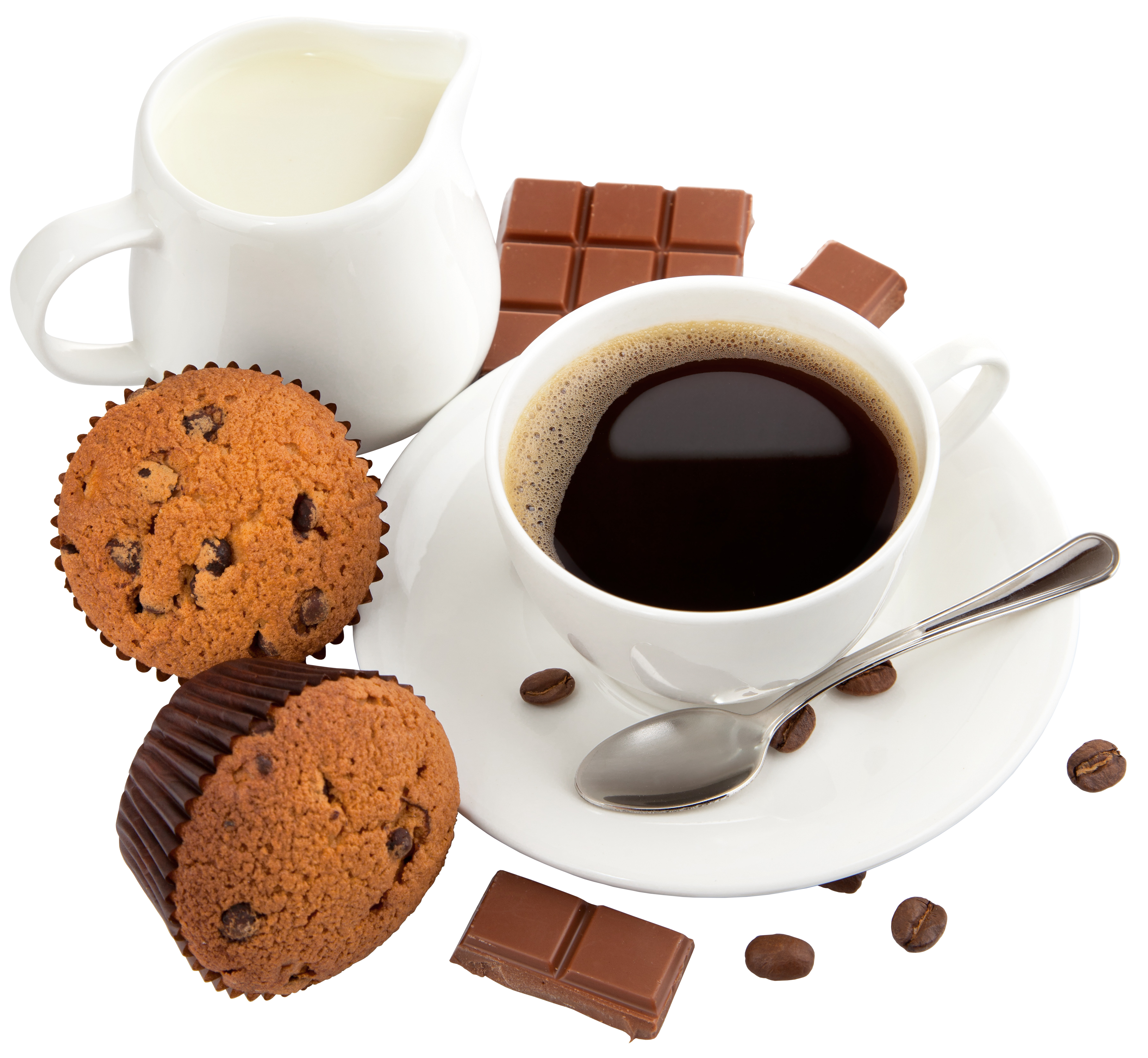 Chocolate Chip Cookies with Coffee Cream and Chocolate Pieces Breakfast PNG Image