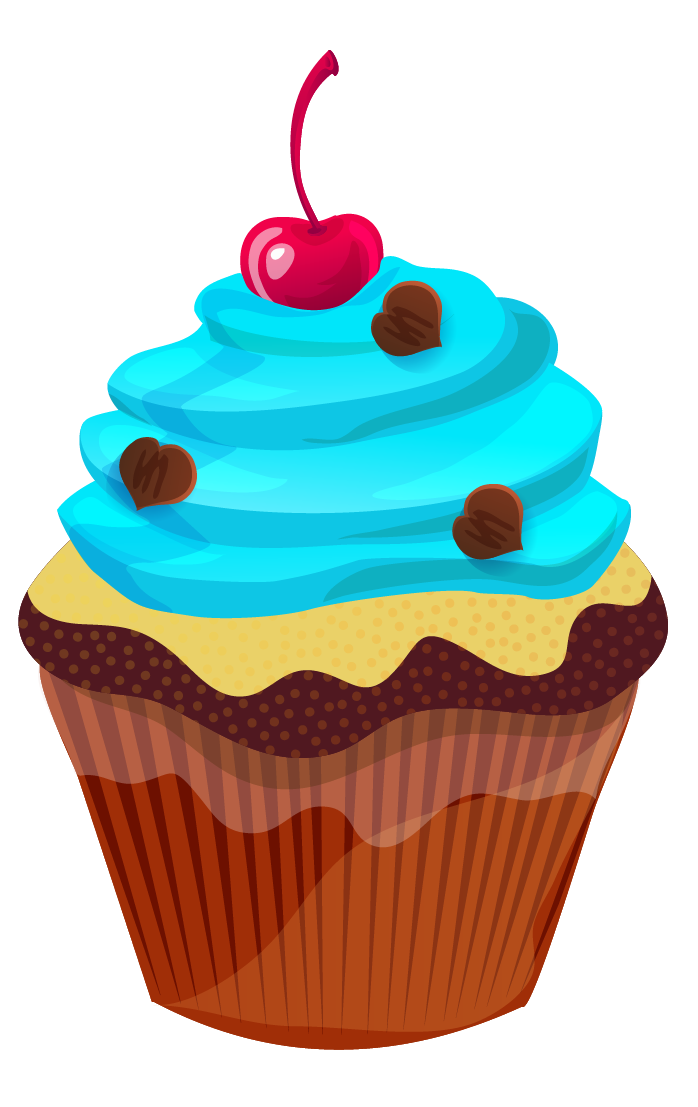 Chocolate Cupcake with Bright Blue Icing in Brown Paper Liner PNG Dessert Image