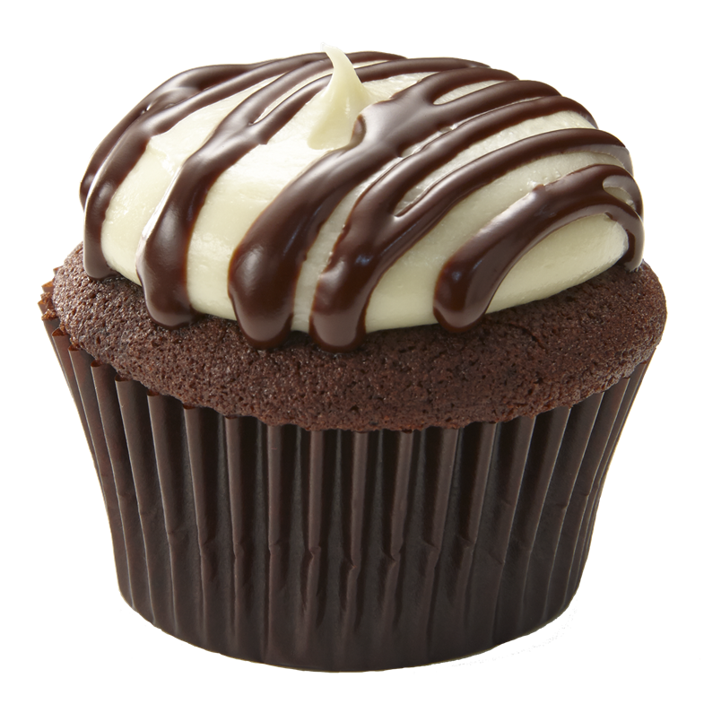 Chocolate Cupcake with Dark Icing and White Chocolate Drizzle PNG Dessert Image