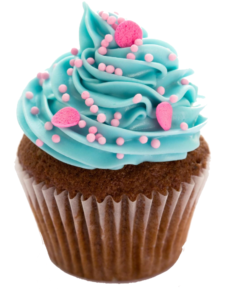Chocolate Cupcake with Tall Turquoise Blue Frosting and Candy Sprinkles PNG Image
