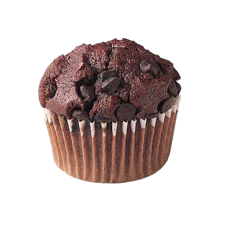 Chocolate Muffin with Dark Chips in Brown Paper Baking Cup PNG Food Image