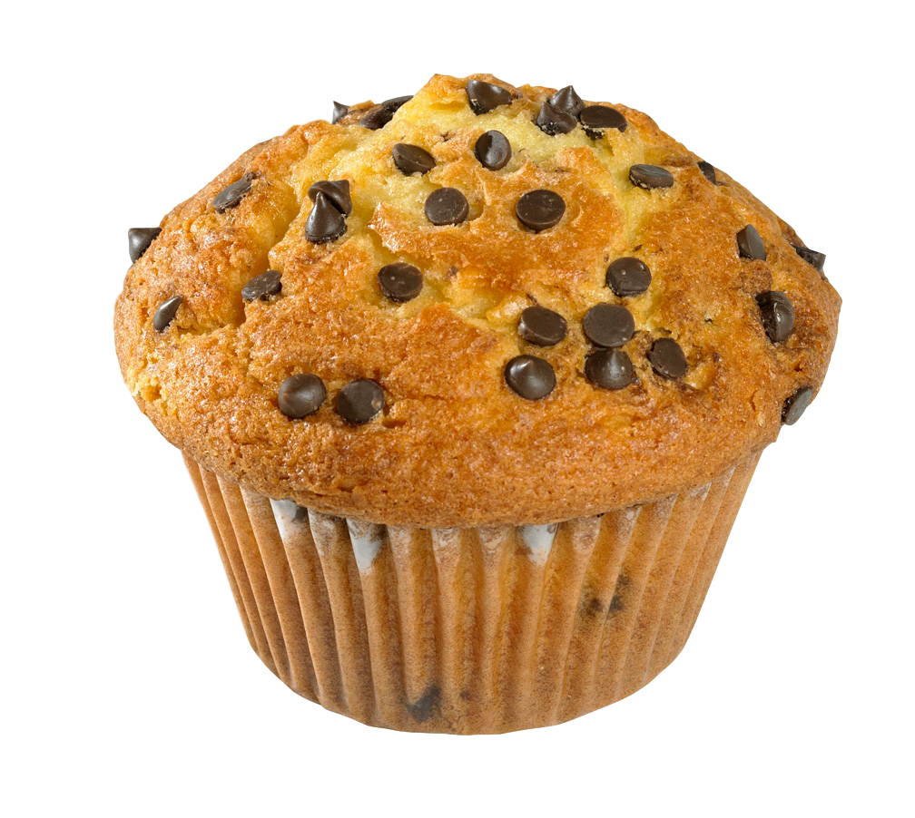 Fresh Blueberry Muffin with Dark Chocolate Chips in Yellow Paper Cup PNG Food Image