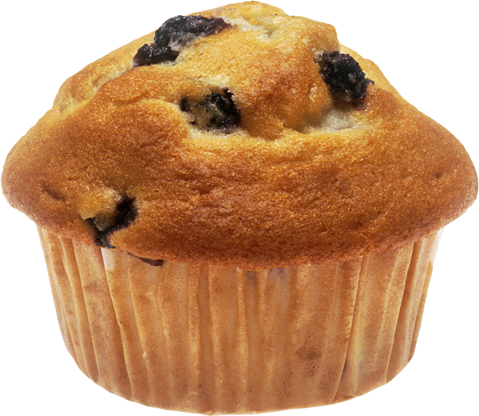 Golden Blueberry Muffin with Dark Blue Berries on Top PNG Bakery Photo