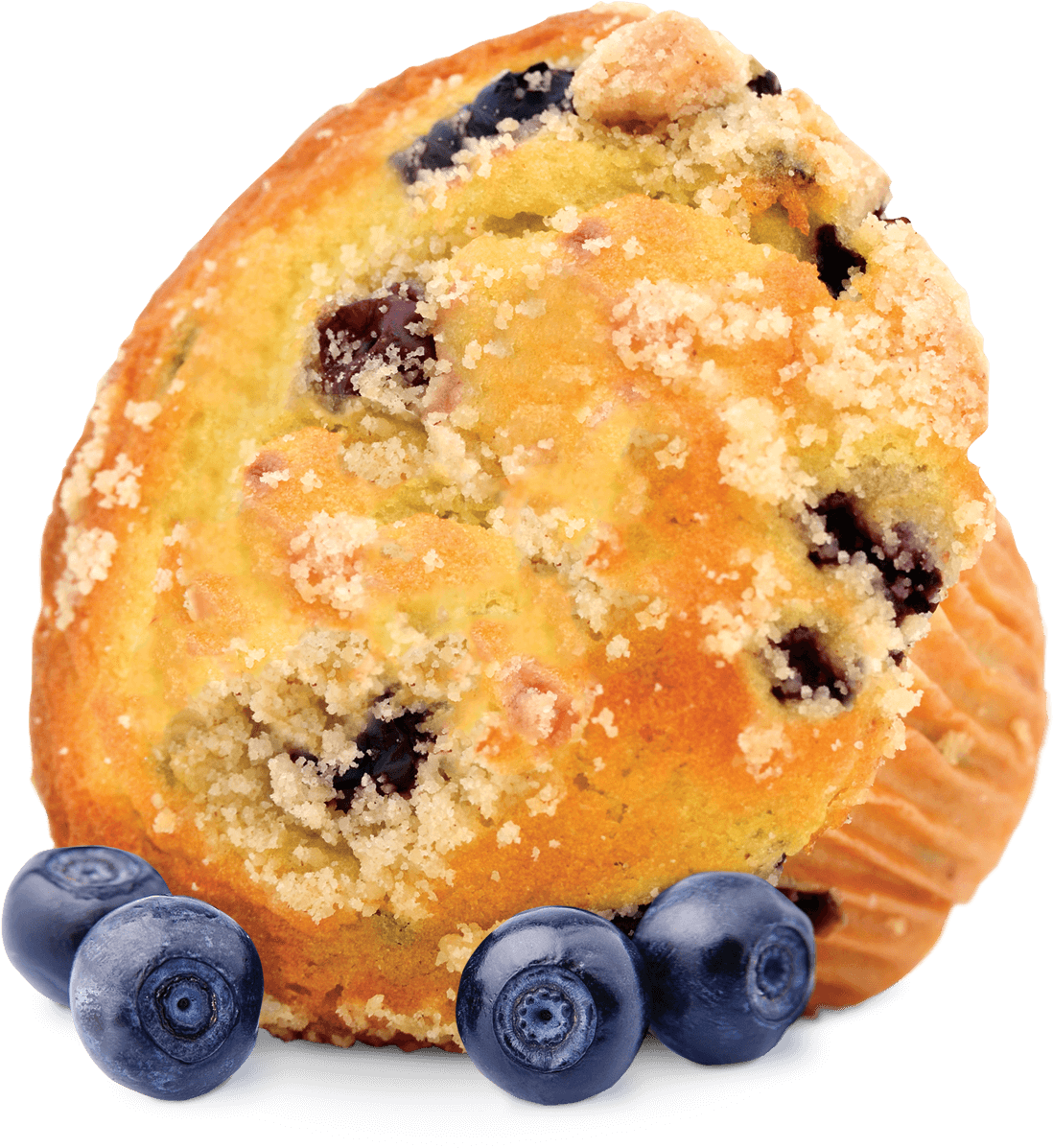 Golden Blueberry Muffin with Fresh Blueberries and Powdered Sugar PNG Food Image