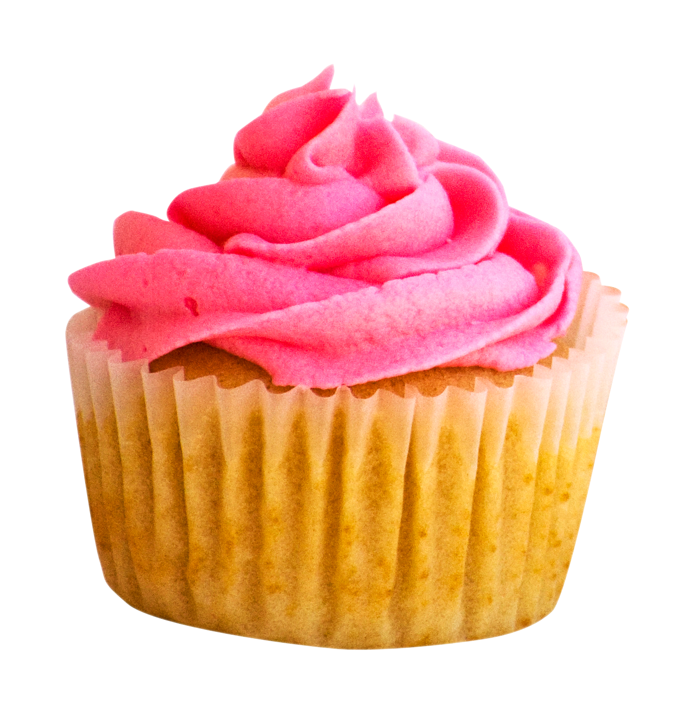 Golden Cupcake Topped with Bright Pink Swirled Buttercream Frosting PNG Image