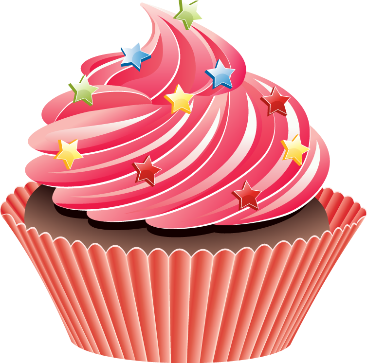 Pink Buttercream Cupcake with Colorful Sugar Sprinkles in Red Wrapper PNG Image