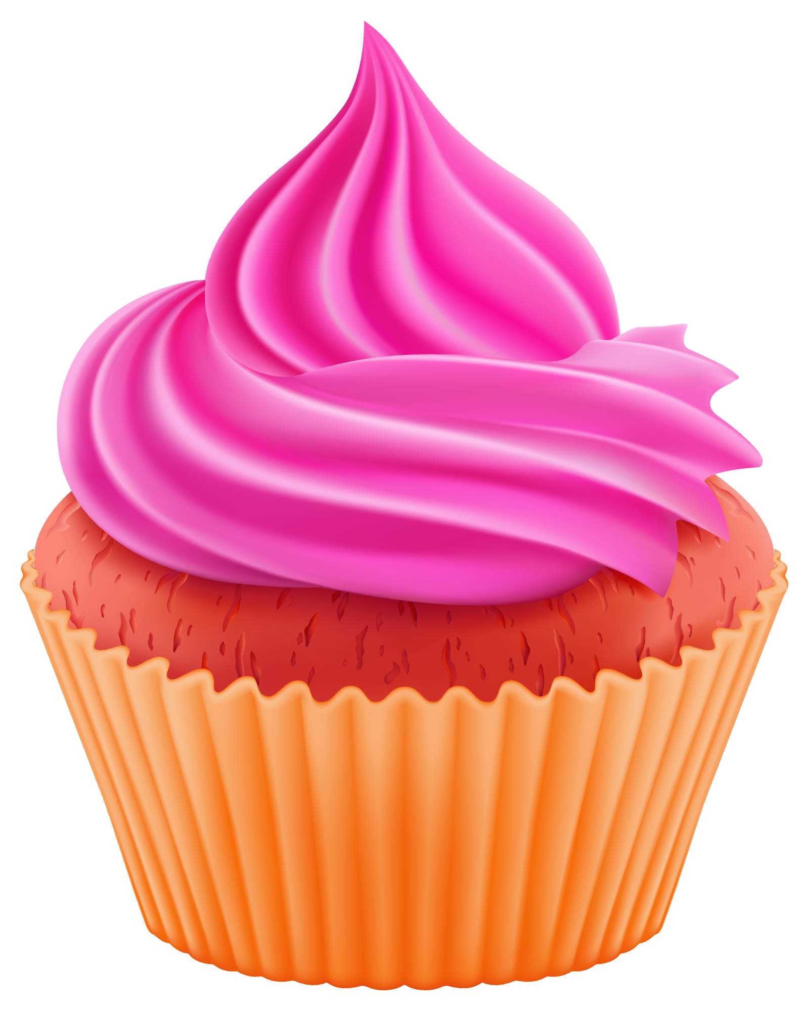 Pink Frosted Cupcake with Orange Paper Wrapper Isolated Transparent PNG Image