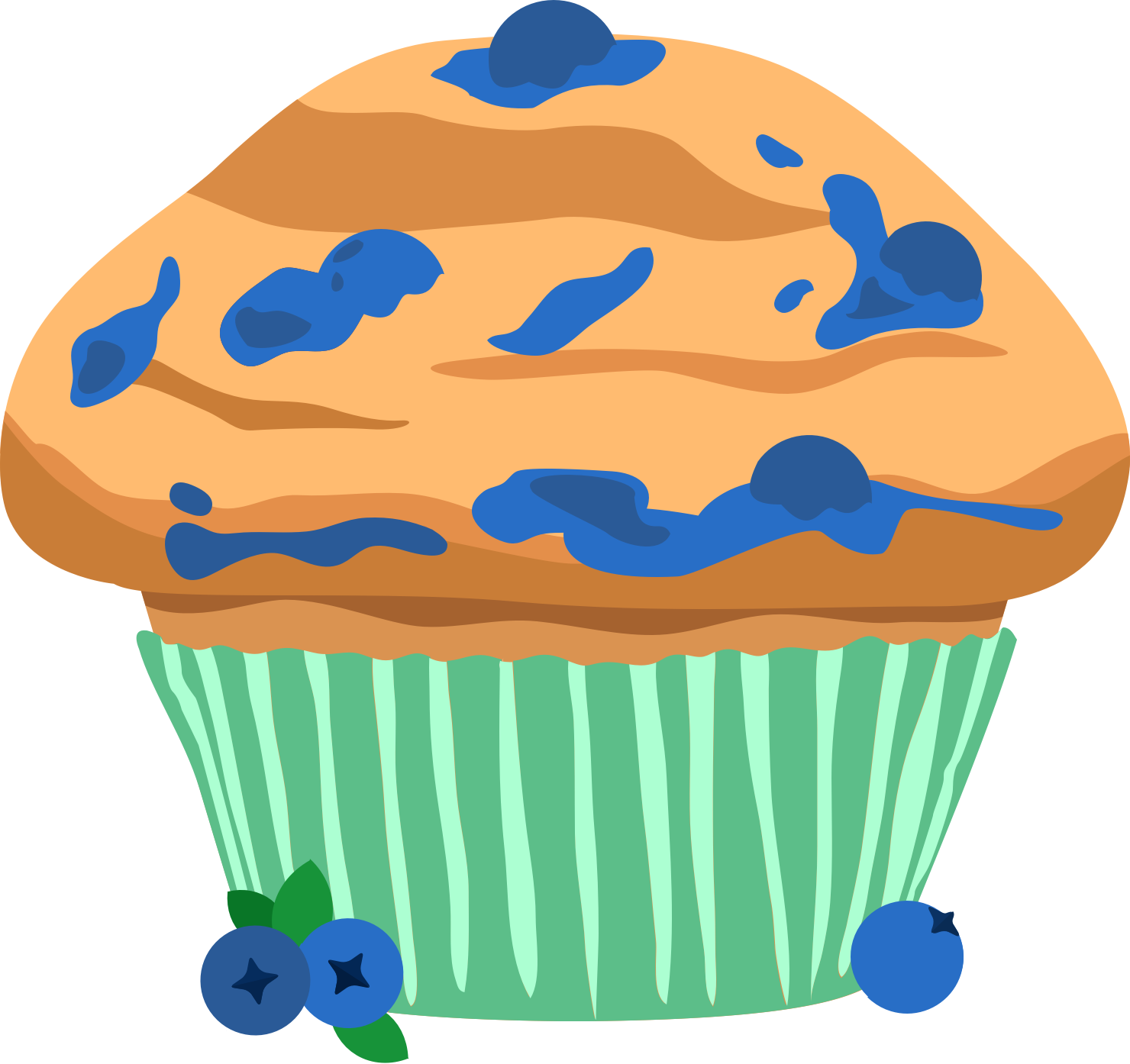 Playful Cartoon Blueberry Muffin with Blue Icing and Sprinkles PNG Clipart