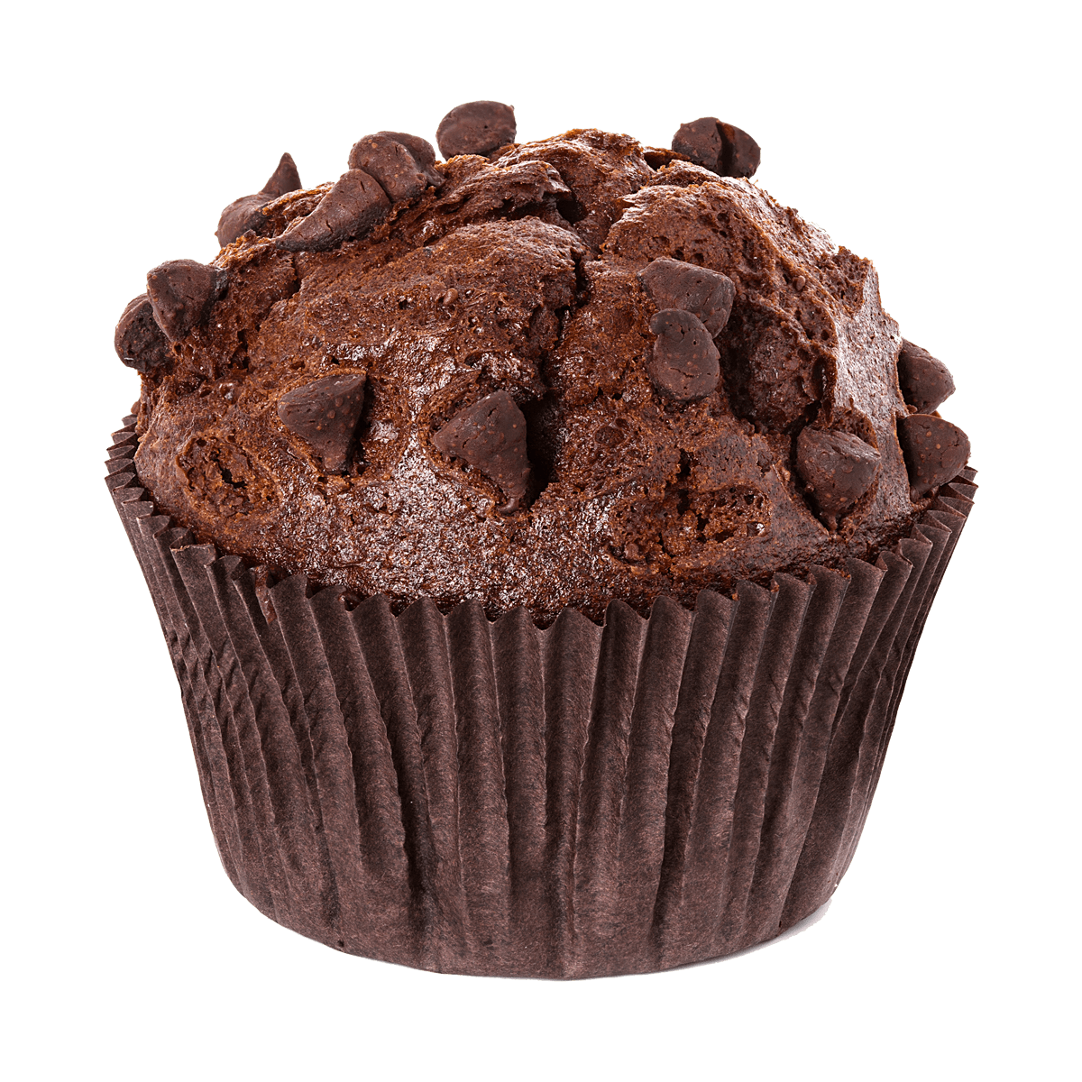 Rich Dark Chocolate Muffin in Brown Paper Wrapper Isolated PNG Bakery Image