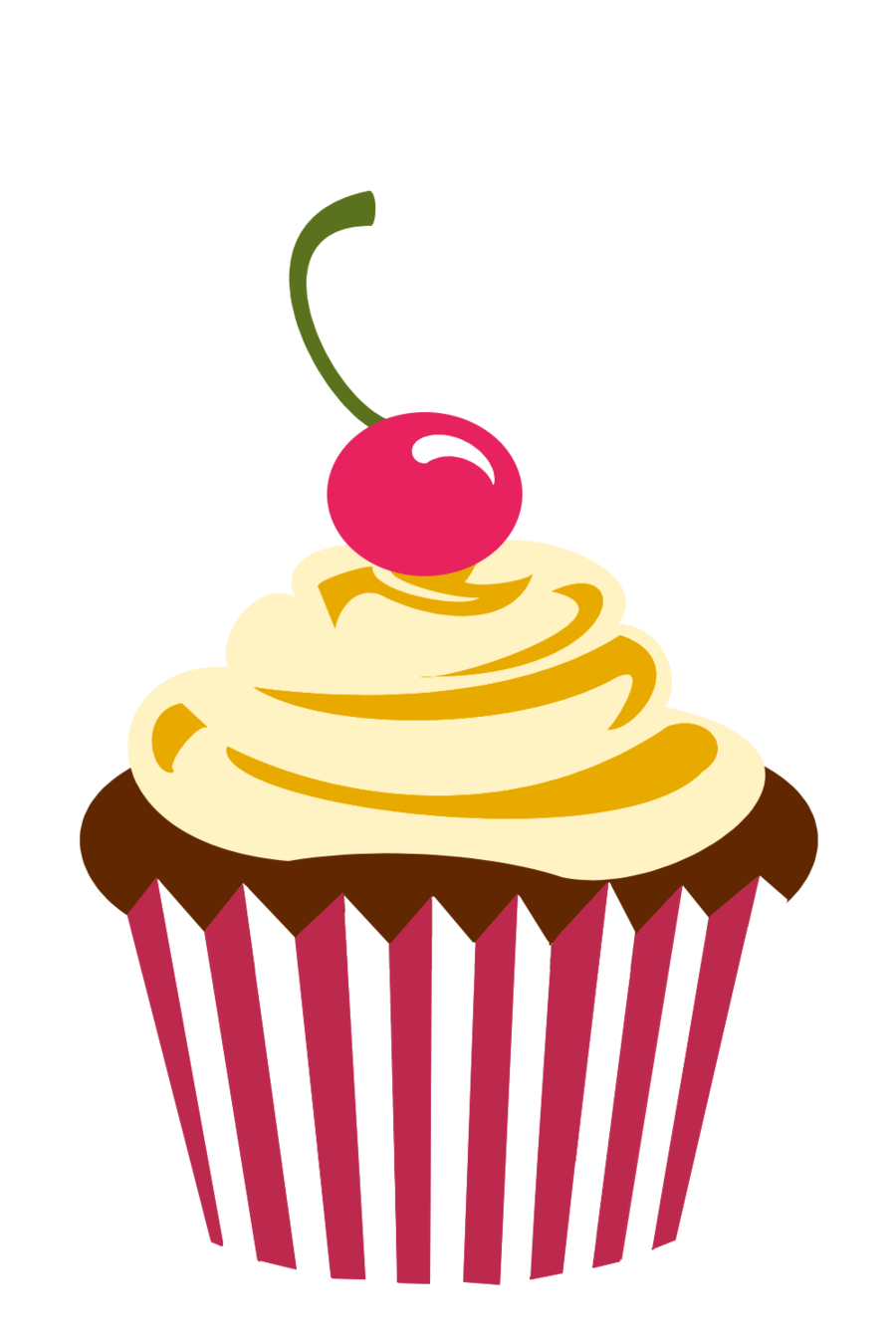 Small Pink Frosted Cupcake with Yellow Cream and Striped Paper Liner PNG Image