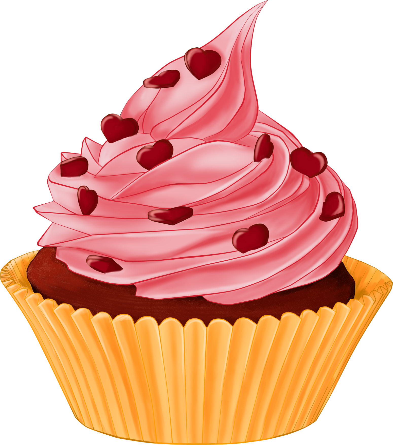 Strawberry Cupcake with Pink Whipped Frosting and Chocolate Sprinkles PNG Image