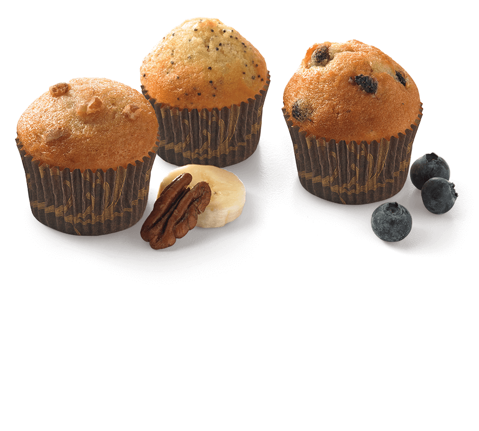 Three Mini Blueberry Muffins with Fresh Fruit and Golden Crumb Topping PNG