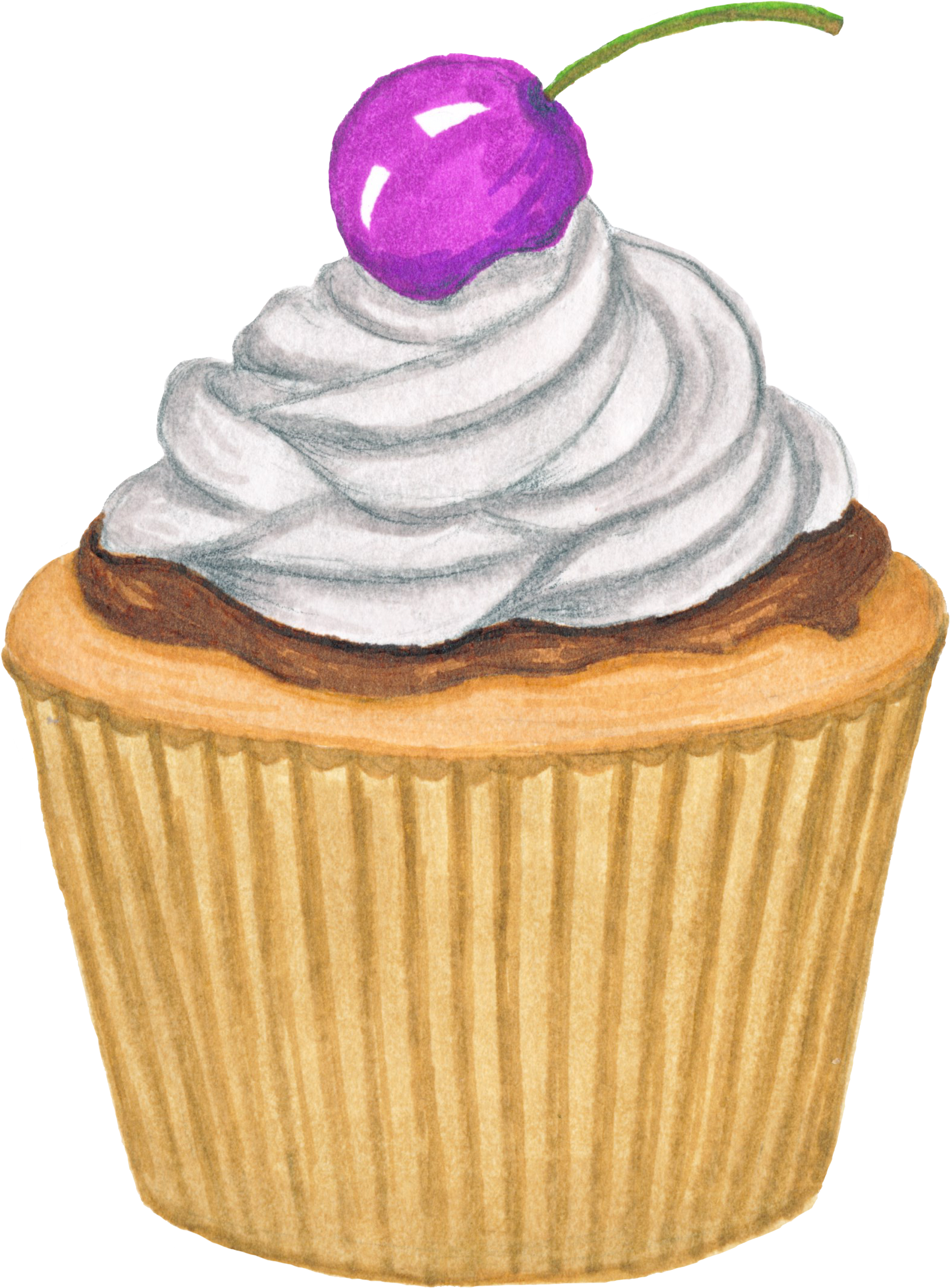 Vanilla Cupcake with White Frosting and Purple Candy Topping PNG Dessert Image