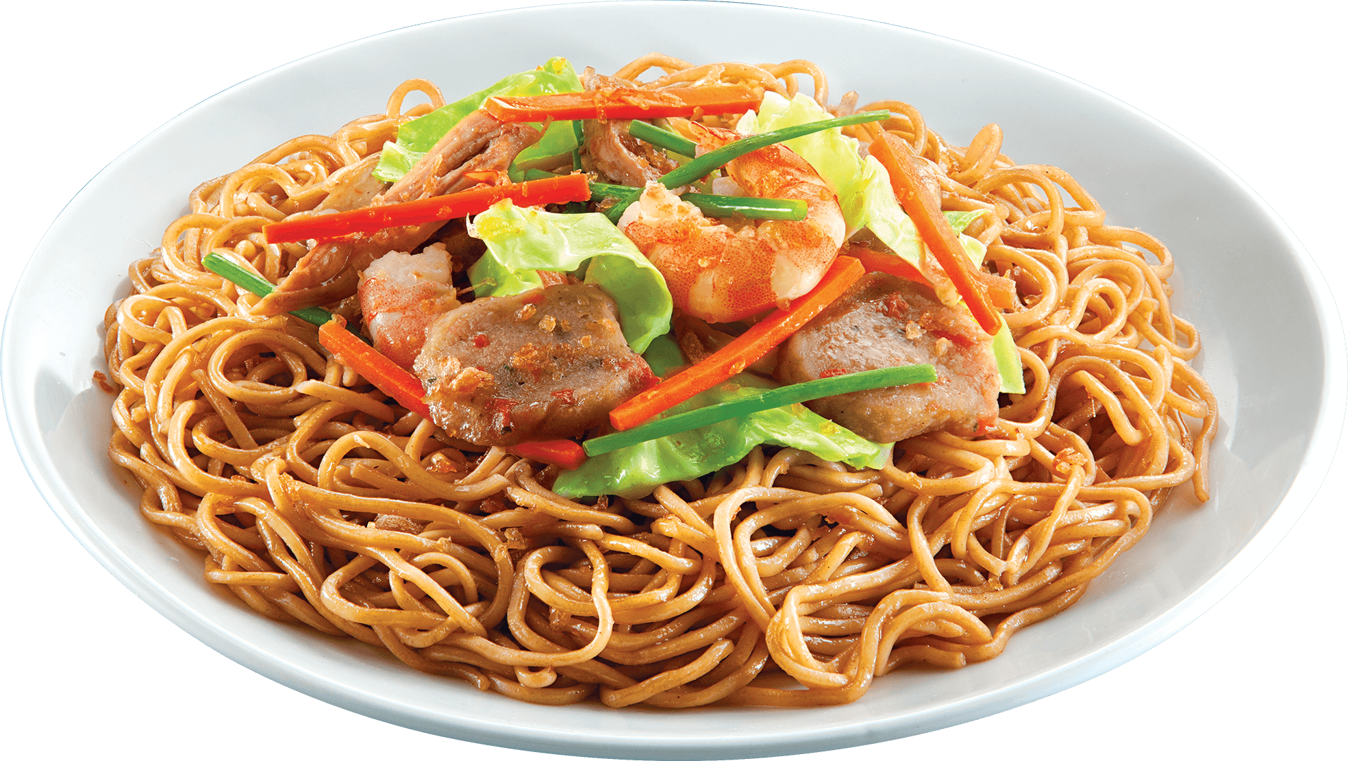 Beef Noodles with Green Beans and Vegetables on Serving Plate PNG Food Image
