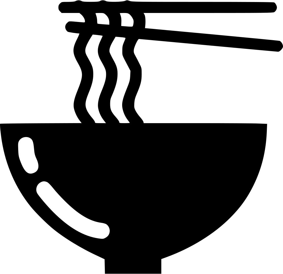 Black Ramen Bowl Silhouette with Chopsticks and Rising Steam PNG Icon Graphic