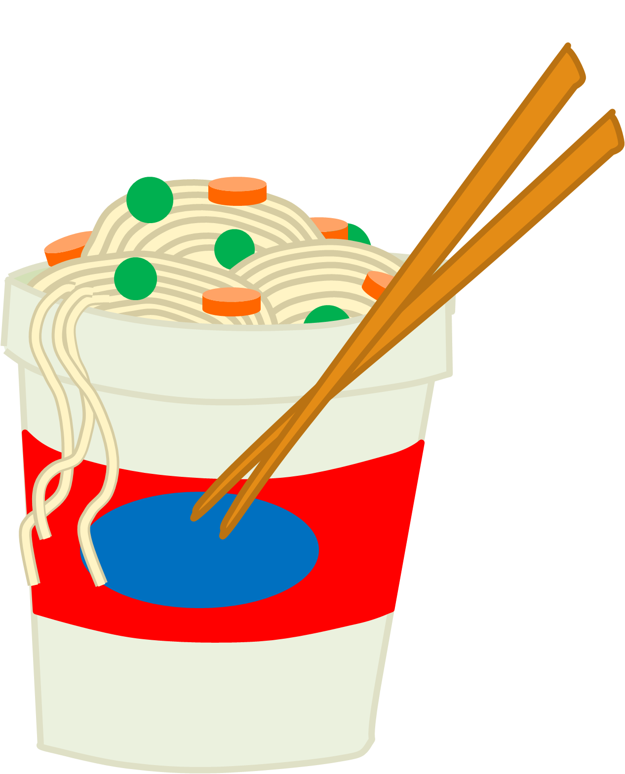 Cartoon Noodle Cup with Vegetables and Chopsticks Transparent PNG Clipart Image