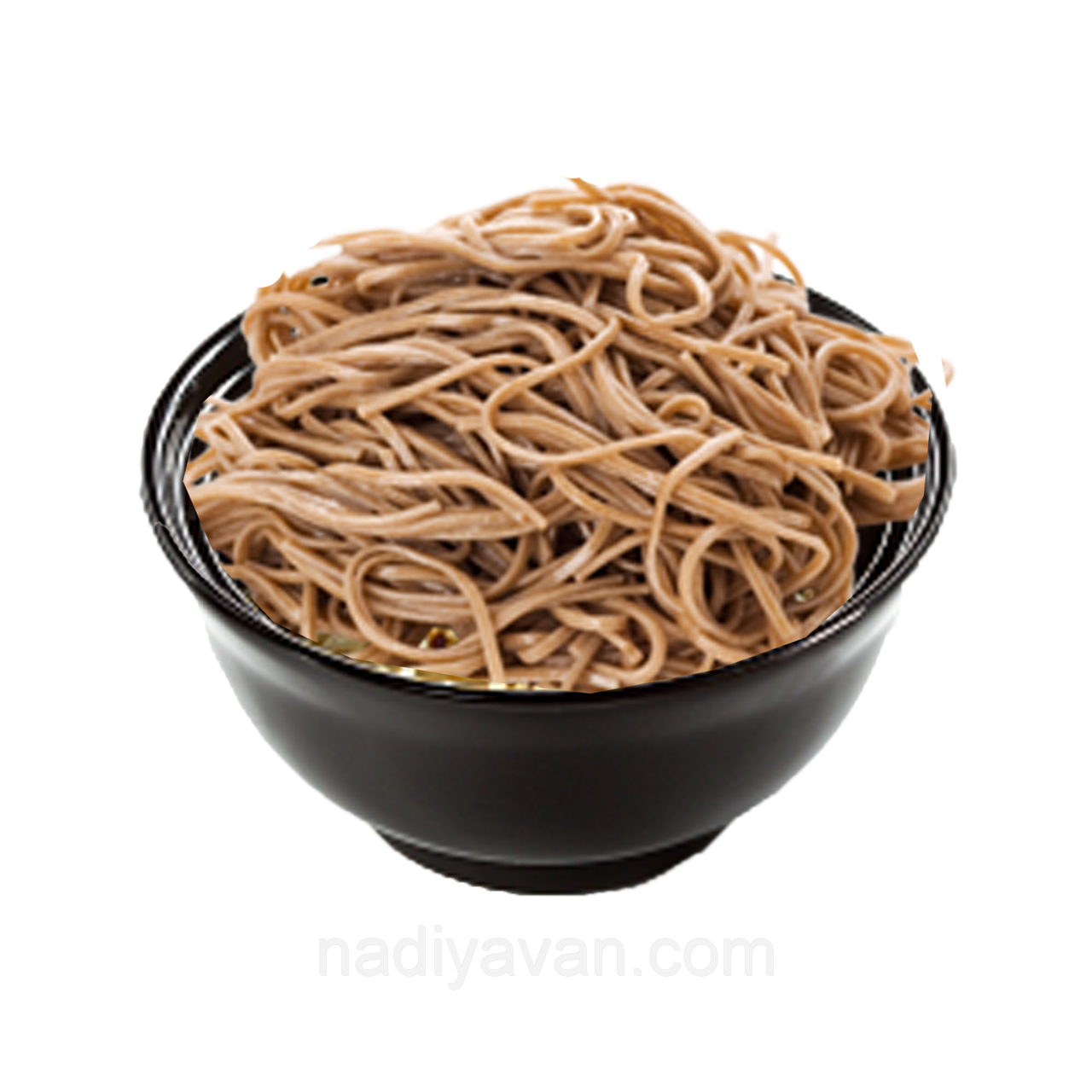 Dark Bowl of Buckwheat Soba Noodles with Green Onion PNG Food Photo