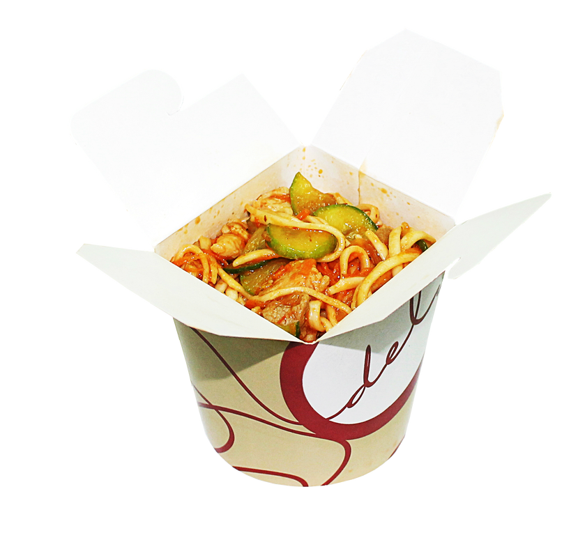 Instant Noodle Soup in Takeout Paper Cup with Fresh Vegetables PNG Image