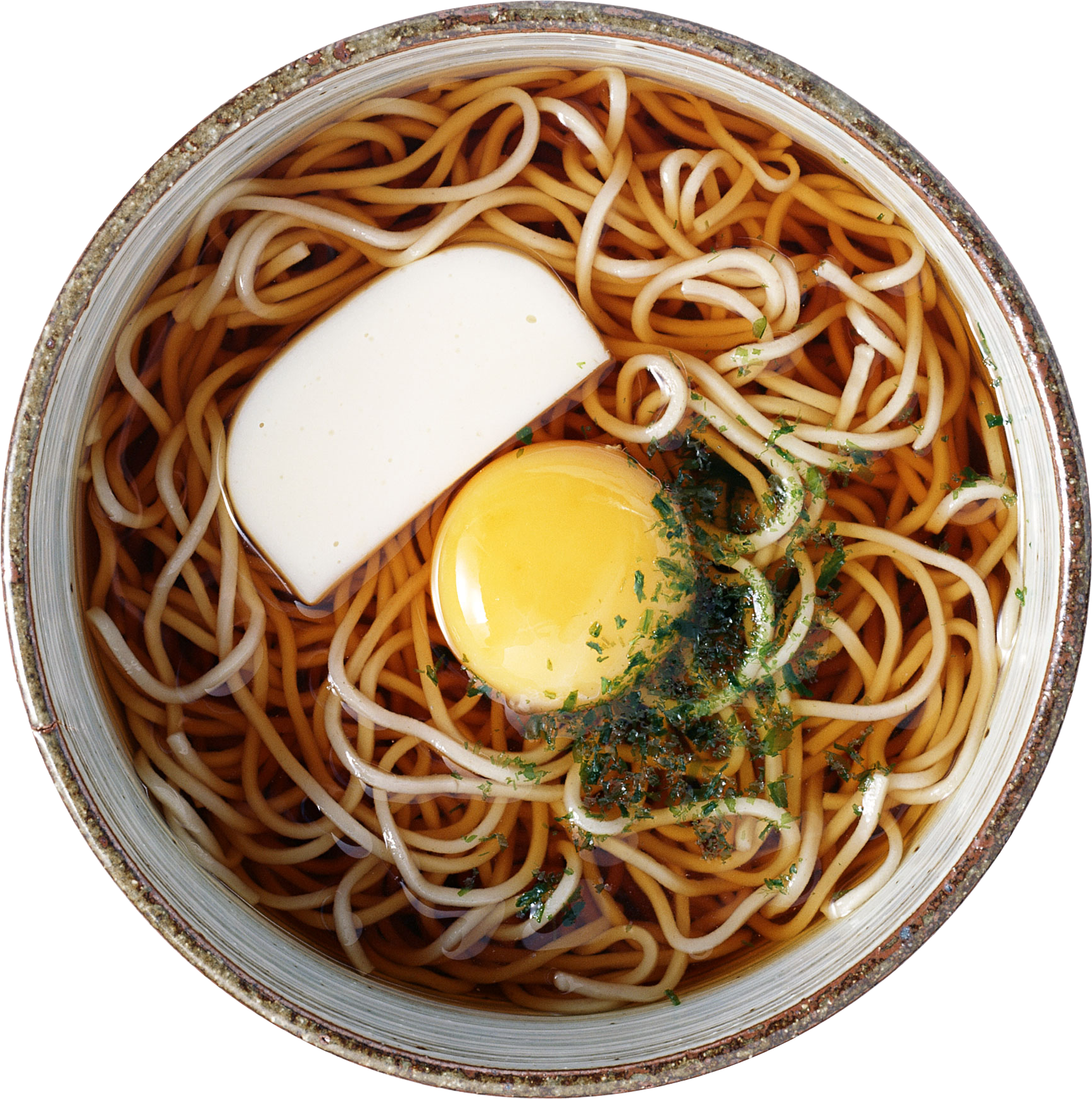 Japanese Ramen Bowl with Egg and Seaweed in Dark Broth PNG Food Image