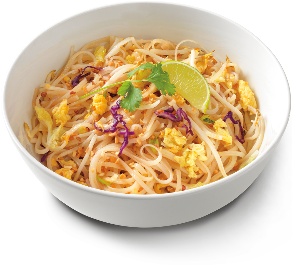 Light Chicken Noodle Soup with Cabbage and Herbs in White Bowl PNG Image