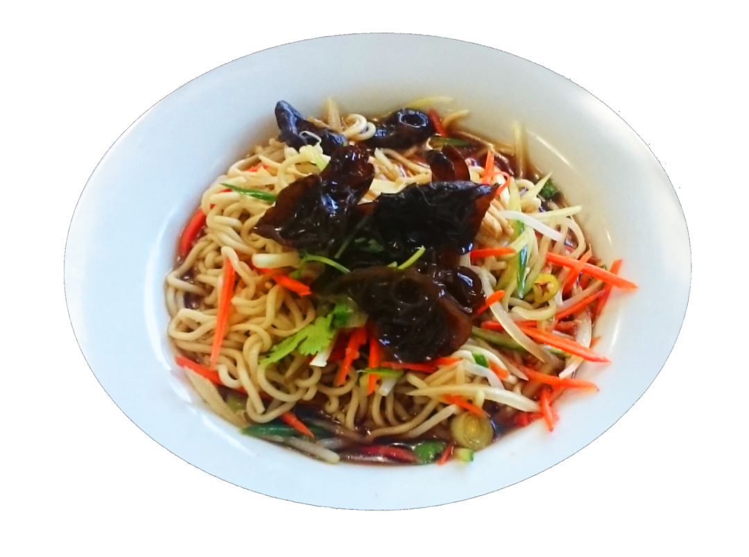 Ramen Soup with Seaweed and Curly Noodles in White Bowl PNG Food Image