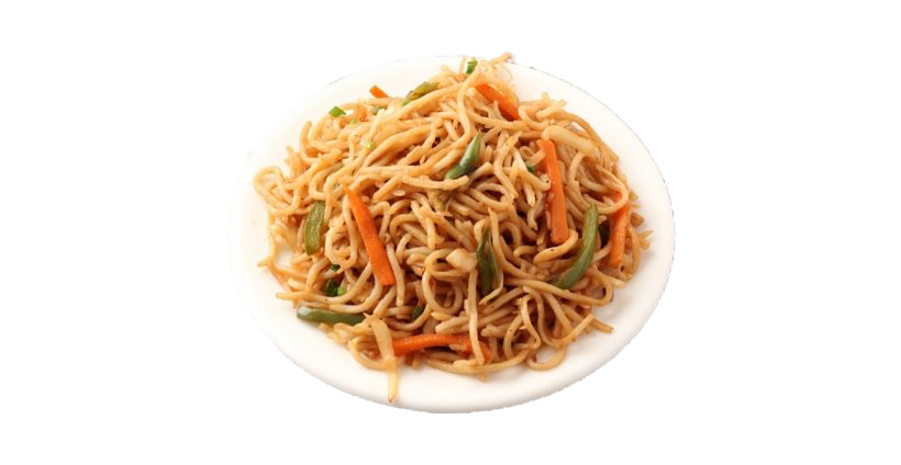 Small Serving of Stir Fried Noodles with Vegetables and Greens PNG Food Image