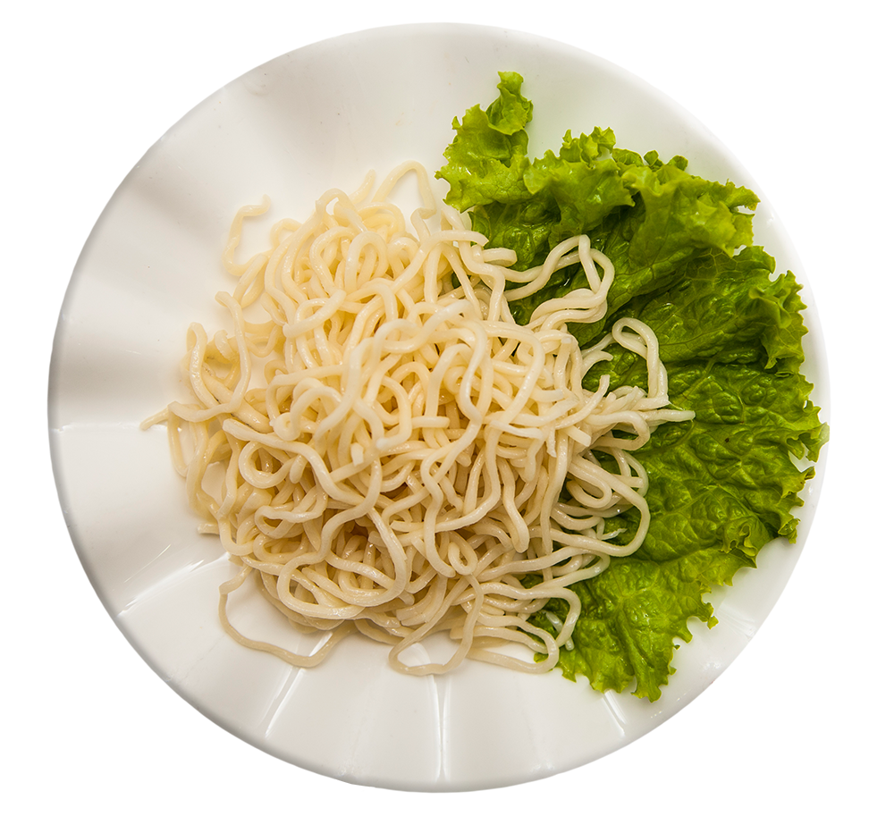 Stir Fried Noodles with Broccoli and Vegetables on White Plate PNG Food Image