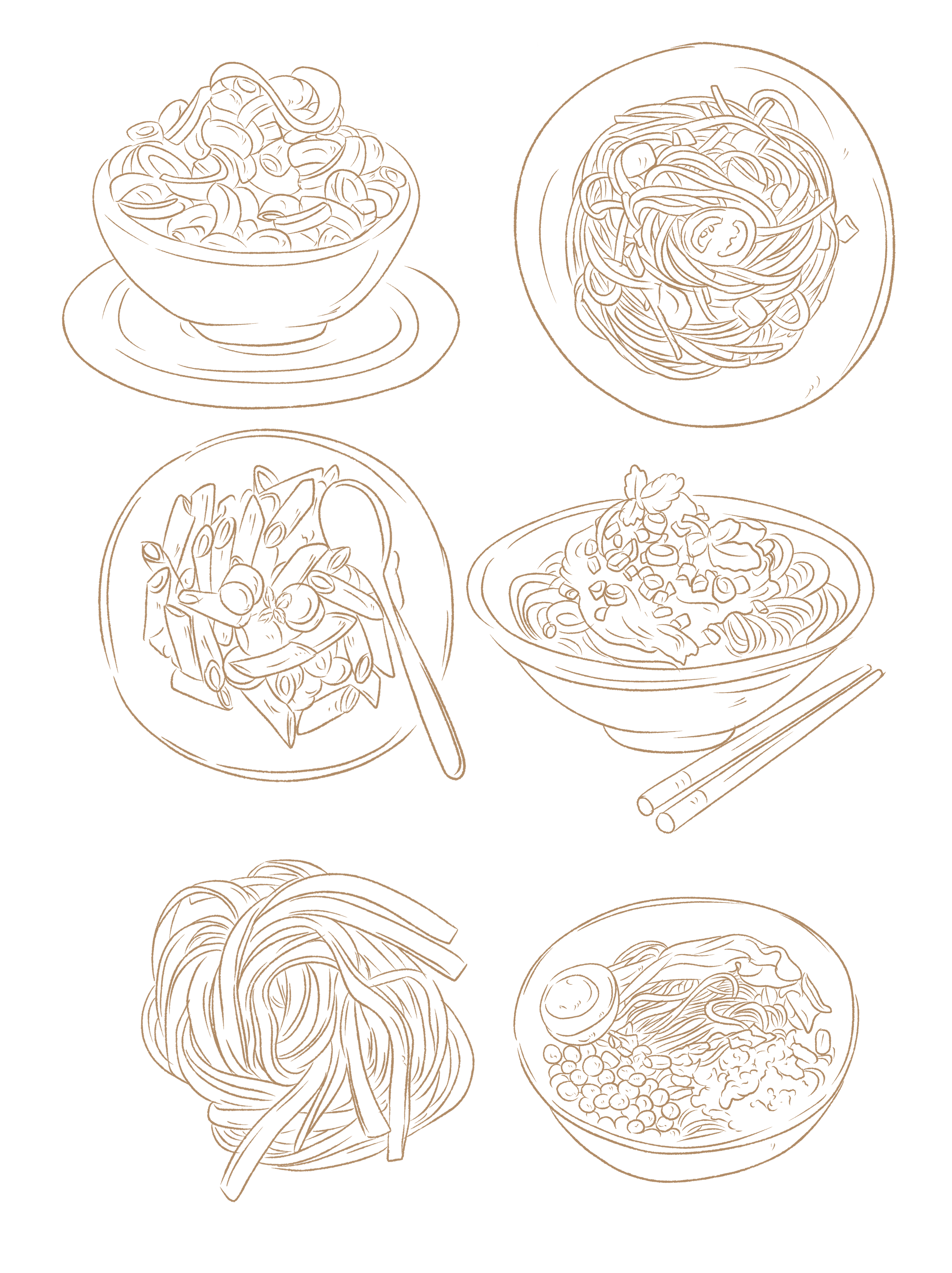 Visibly Distorted Collage of Noodle Bowl Illustrations Preserved PNG Image