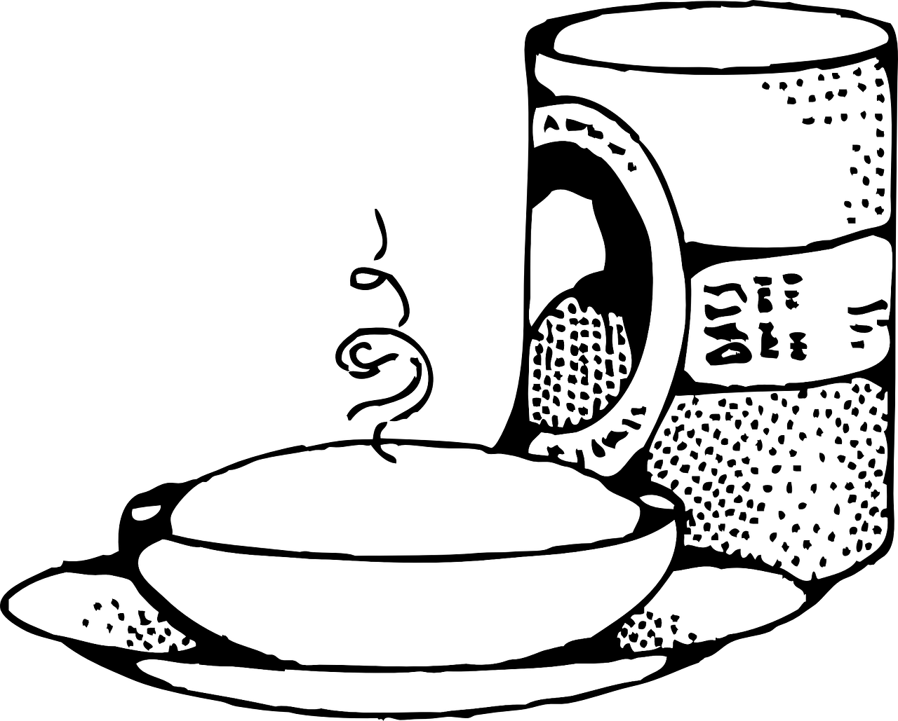 Black and White Breakfast Illustration with Oatmeal Bowl and Oat Jar PNG Clipart