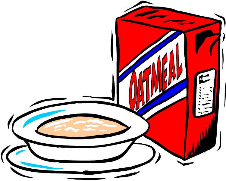 Cartoon Oatmeal Bowl beside Red Cereal Box with Spoon PNG Breakfast Illustration